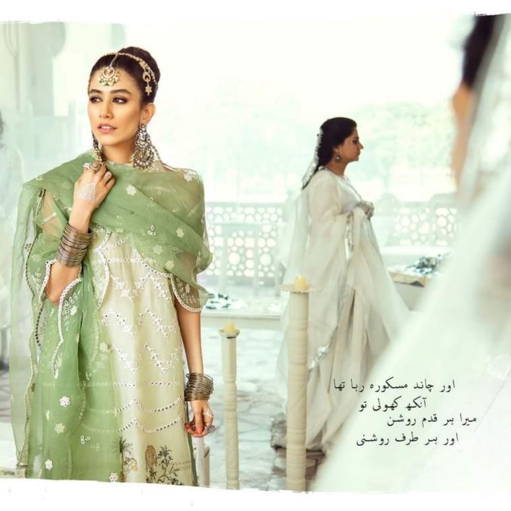 Indian/Pakistani designer CrossSstitch lawn Kameez/organza scalloped dupatta